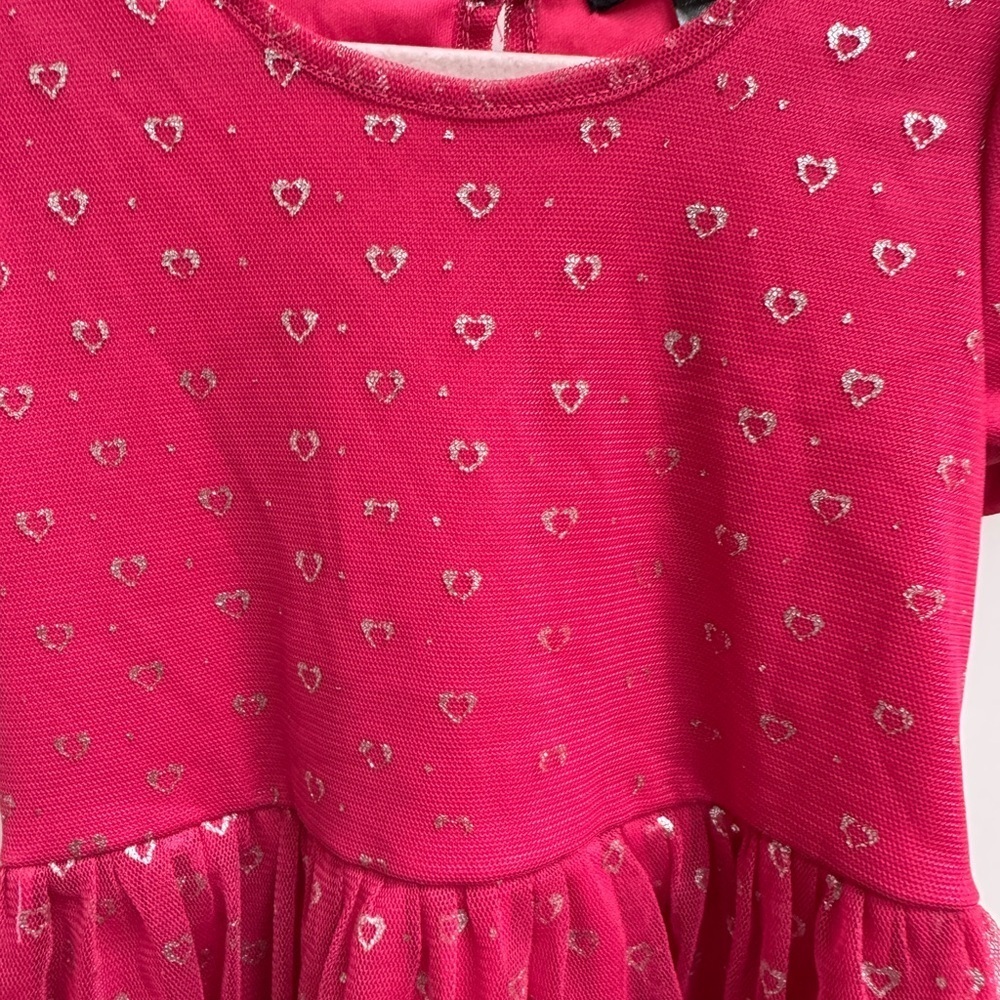 Tempted Girls 3T Pink Fit and Flare Heart Dress with Puff Sleeves - Picture 2 of 6